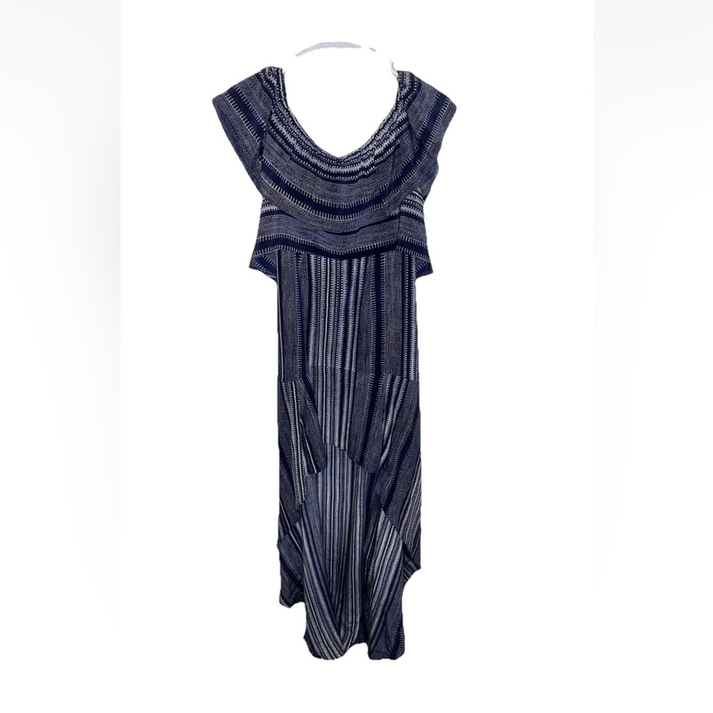 Intermix Blue Striped Off-Shoulder High-Low Dress 100% Silk Size P NWT Designer